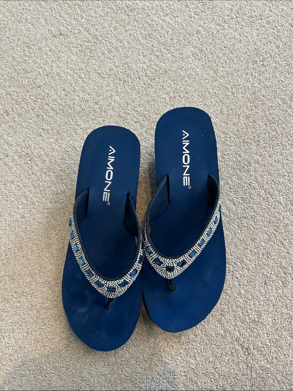 Aimone Women's Navy Rhinestone Thong Sandals